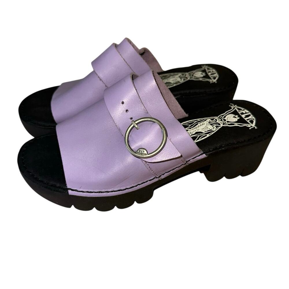 Fly London EPLE 519 Leather Platform Slide Sandals Violet EU 38